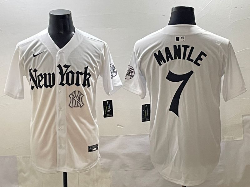 Men 2025 New York Yankees #7 Mantle White Five generations Joint Name Nike MLB Jersey style 9->women mlb jersey->Women Jersey